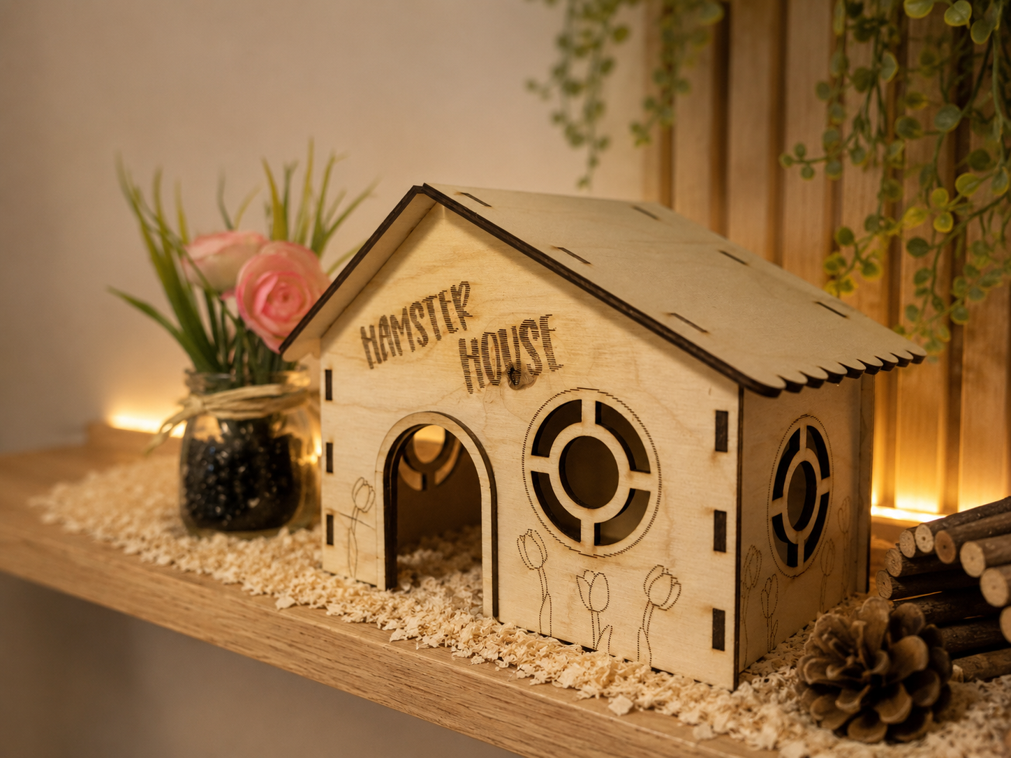 Drewniany Domek dla Gryzoni „Sweet Home” dla chomika, myszy, szczura, świnki morskiej - obrazek 4